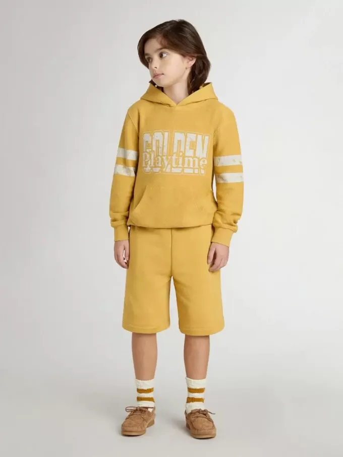 Short de jogging pour enfant jaune ocre avec broderie