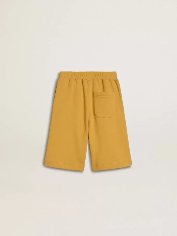 Short de jogging pour enfant jaune ocre avec broderie