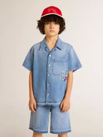 Short en denim pour enfant avec broderie à l&rsquo;arrière