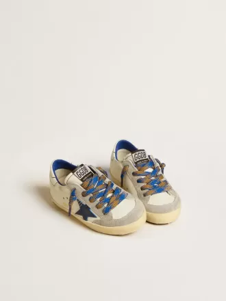 Super-Star Junior avec étoile en cuir bleu et empiècements en daim gris glacé Super-Star Junior avec étoile en cuir bleu et empiècements en daim gris glacé
