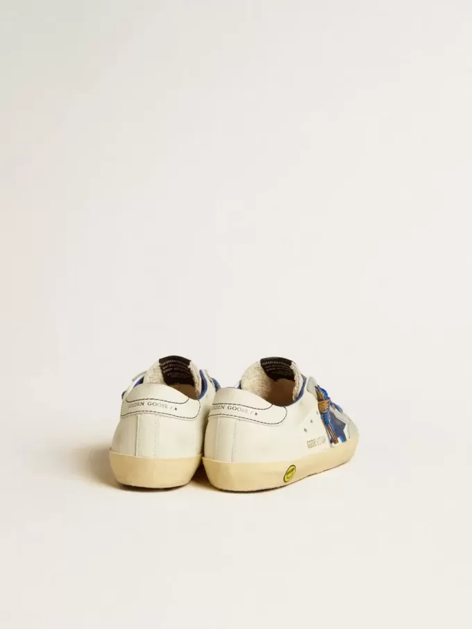 Super-Star Junior avec étoile en cuir bleu et empiècements en daim gris glacé
