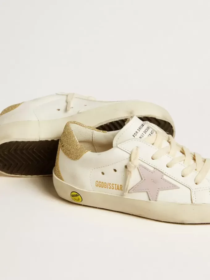 Super-Star Junior avec étoile en cuir lilas et talon à paillettes