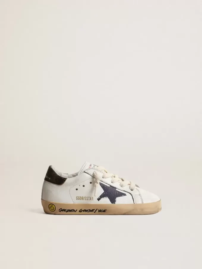 Super-Star Junior en cuir nappa avec étoile imprimée et languette noire au talon Super-Star Junior en cuir nappa avec étoile imprimée et languette noire au talon