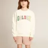 Sweat-shirt blanc vieilli avec inscription multicolore Golden sur le devant