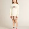 Sweat-shirt blanc vieilli avec inscription multicolore Golden sur le devant