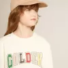 Sweat-shirt blanc vieilli avec inscription multicolore Golden sur le devant