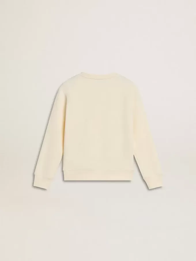 Sweat-shirt blanc vieilli avec inscription multicolore Golden sur le devant