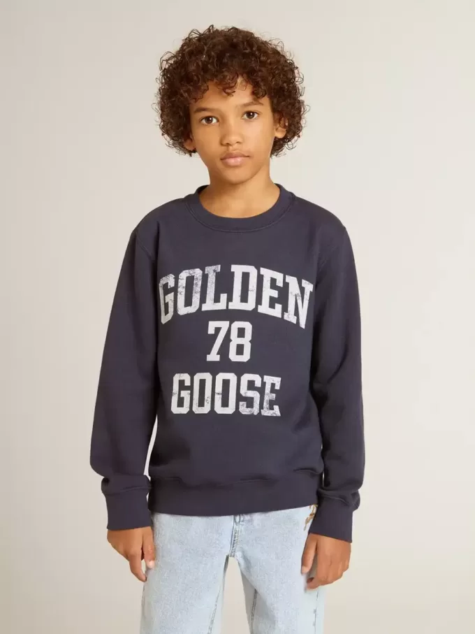 Sweat-shirt bleu foncé pour garçon avec imprimé blanc Sweat-shirt bleu foncé pour garçon avec imprimé blanc