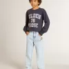 Sweat-shirt bleu foncé pour garçon avec imprimé blanc Sweat-shirt bleu foncé pour garçon avec imprimé blanc