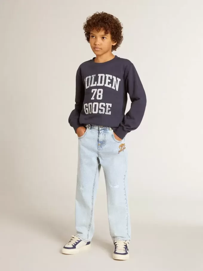 Sweat-shirt bleu foncé pour garçon avec imprimé blanc Sweat-shirt bleu foncé pour garçon avec imprimé blanc