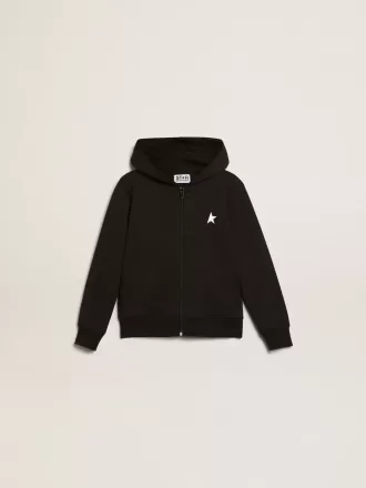 Sweat-shirt à capuche noir avec étoile et logo blancs contrastés