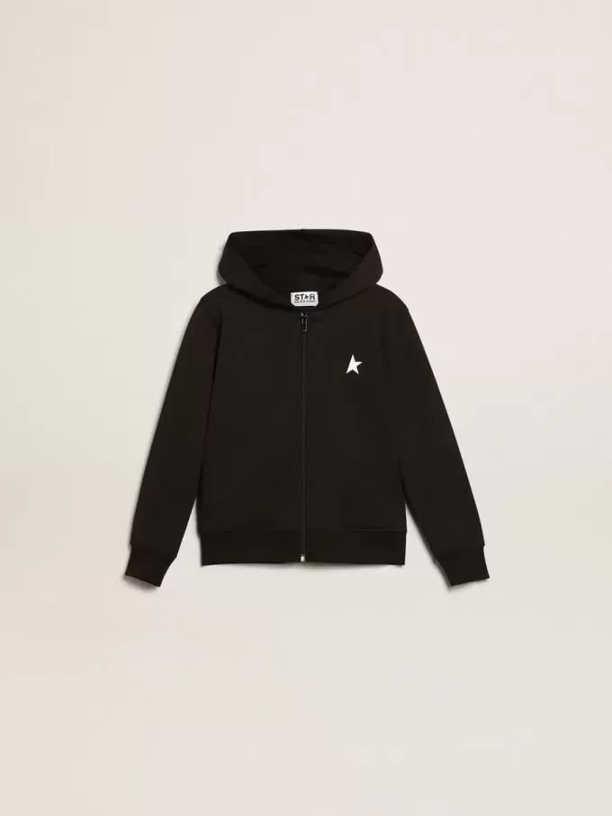 Sweat-shirt à capuche noir avec étoile et logo blancs contrastés