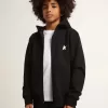 Sweat-shirt à capuche noir avec étoile et logo blancs contrastés