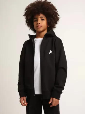 Sweat-shirt à capuche noir avec étoile et logo blancs contrastés