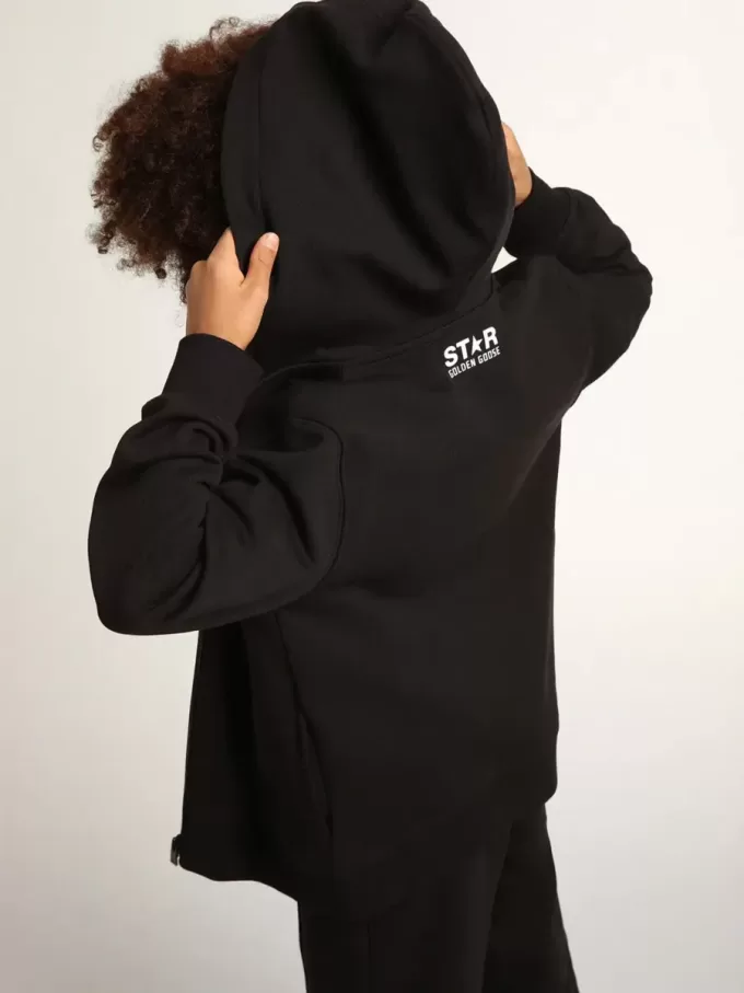 Sweat-shirt à capuche noir avec étoile et logo blancs contrastés