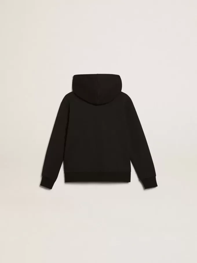 Sweat-shirt à capuche noir avec étoile et logo blancs contrastés