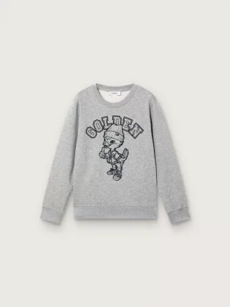 Sweat-shirt à col rond Journey pour garçon en coton gris chiné avec imprimé mascotte