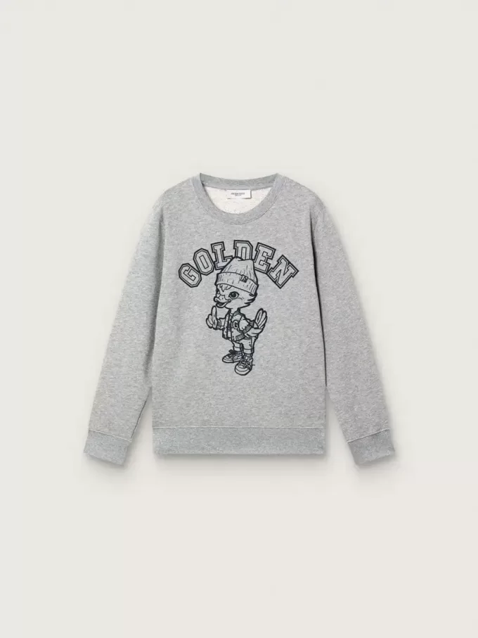 Sweat-shirt à col rond Journey pour garçon en coton gris chiné avec imprimé mascotte