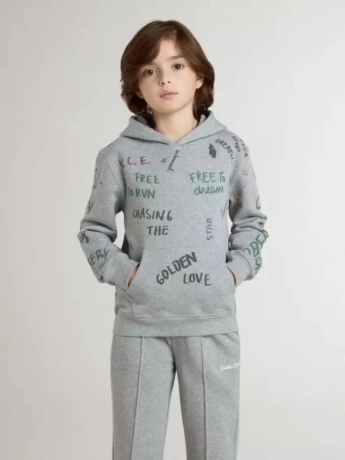 Sweat-shirt gris pour enfant avec inscription multicolore imprimée