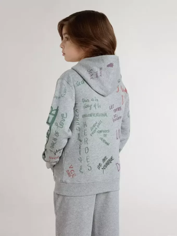 Sweat-shirt gris pour enfant avec inscription multicolore imprimée