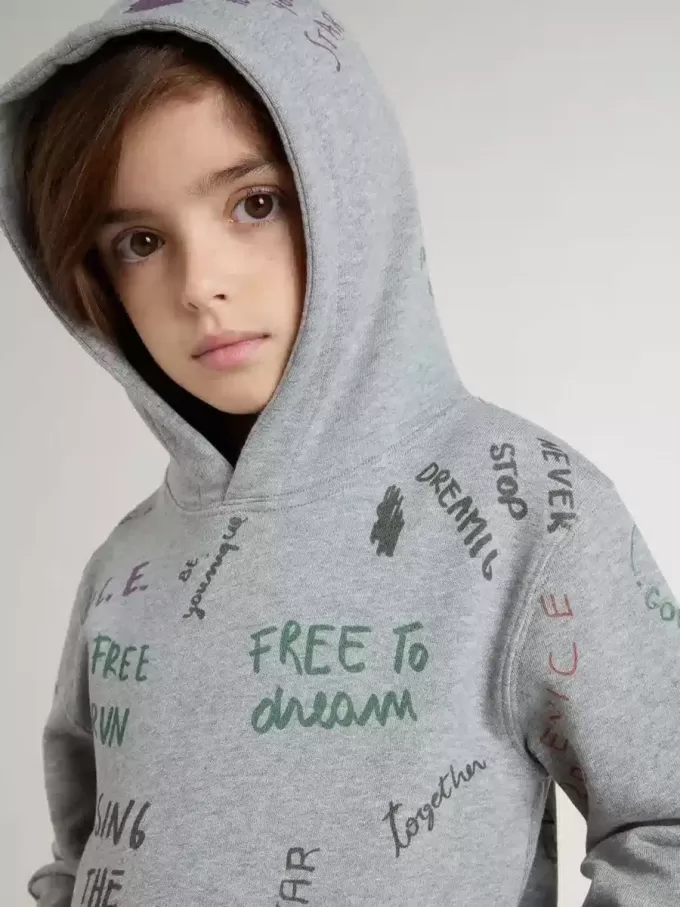 Sweat-shirt gris pour enfant avec inscription multicolore imprimée