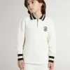 Sweat-shirt polo blanc en coton pour enfant, avec broderie sur la poitrine et imprimé dans le dos.