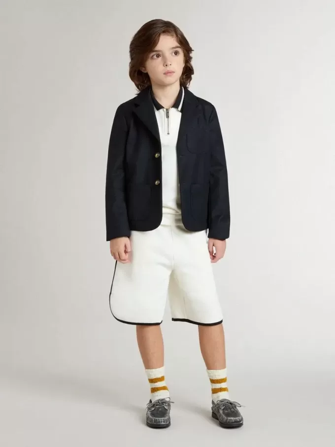 Sweat-shirt polo blanc en coton pour enfant, avec broderie sur la poitrine et imprimé dans le dos.