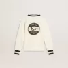 Sweat-shirt polo blanc en coton pour enfant, avec broderie sur la poitrine et imprimé dans le dos.