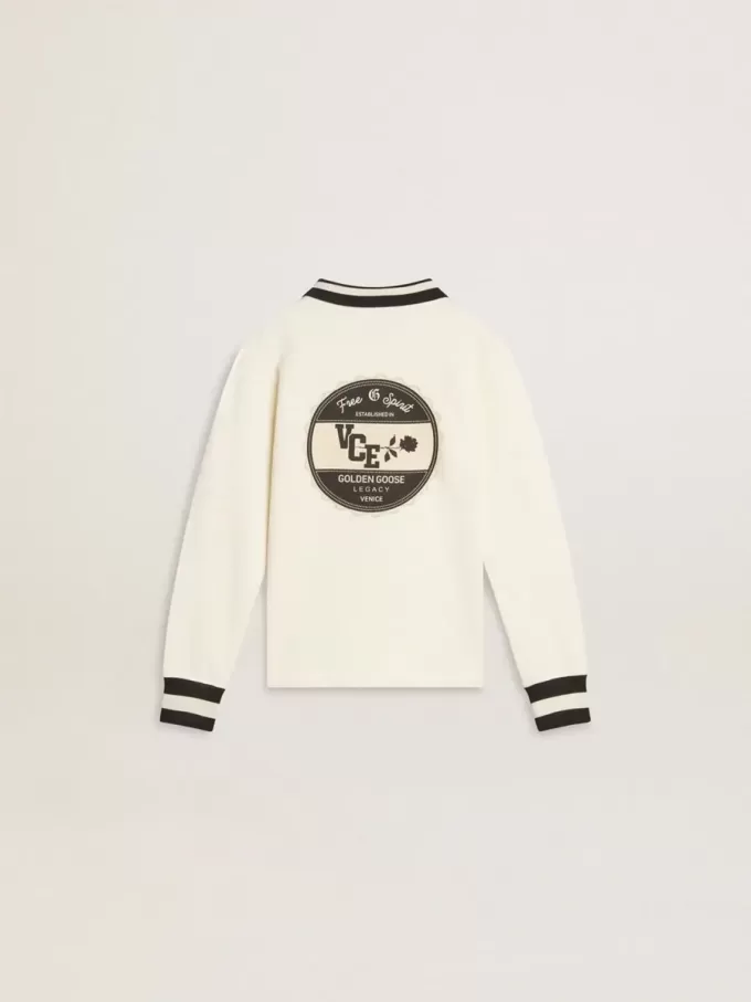 Sweat-shirt polo blanc en coton pour enfant, avec broderie sur la poitrine et imprimé dans le dos.