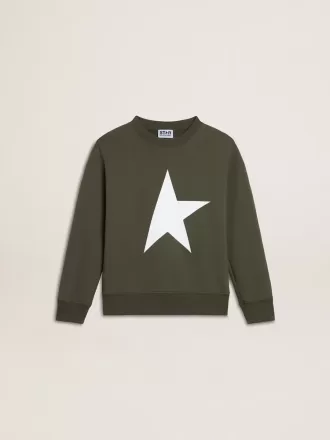 Sweat-shirt vert foncé pour garçon avec une grande étoile blanche sur le devant