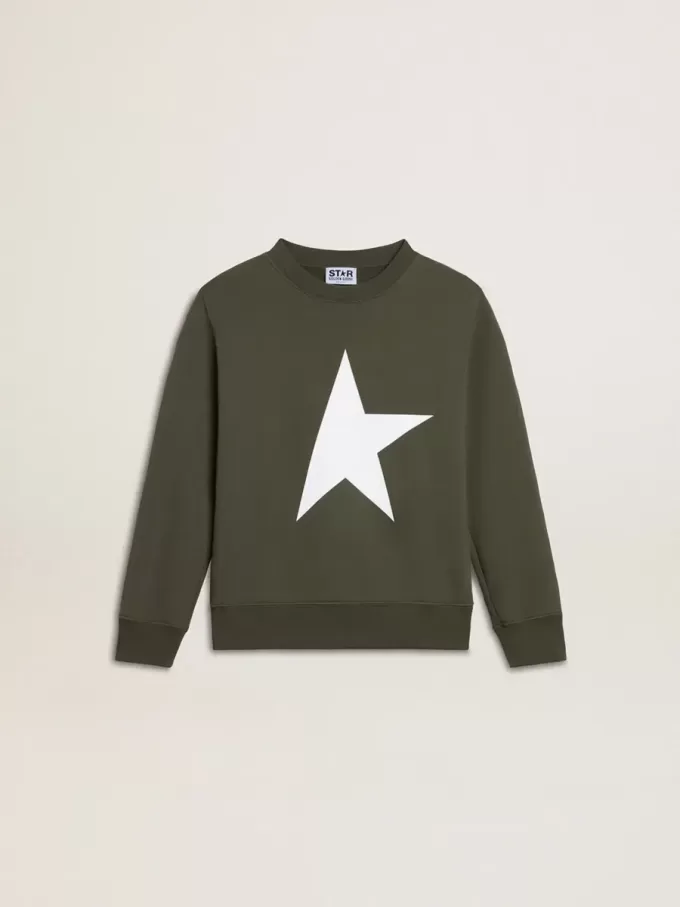 Sweat-shirt vert foncé pour garçon avec une grande étoile blanche sur le devant