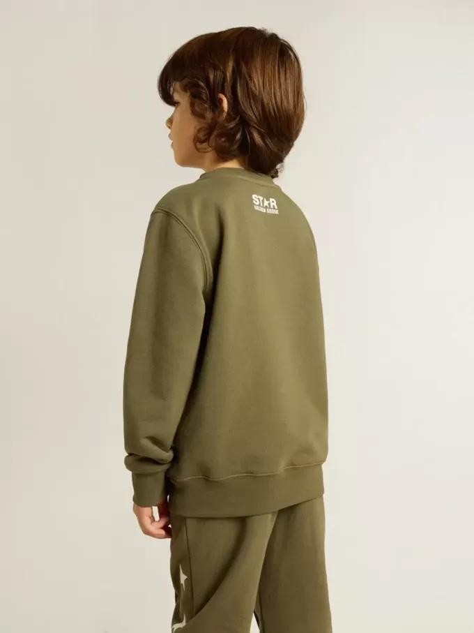 Sweat-shirt vert foncé pour garçon avec une grande étoile blanche sur le devant