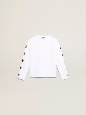 T-shirt blanc à manches longues avec étoiles noires contrastées