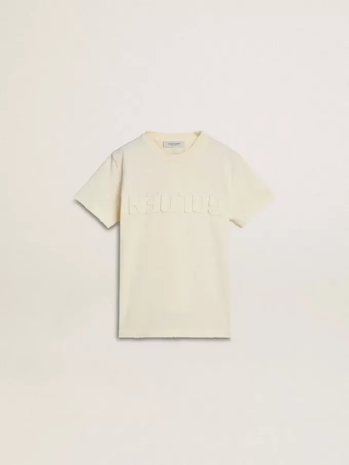 T-shirt crème pour garçon avec logo en relief