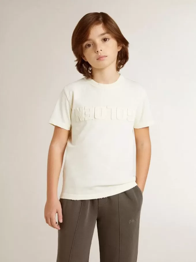 T-shirt crème pour garçon avec logo en relief