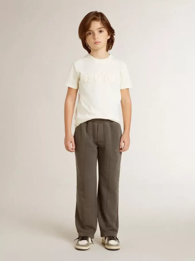 T-shirt crème pour garçon avec logo en relief