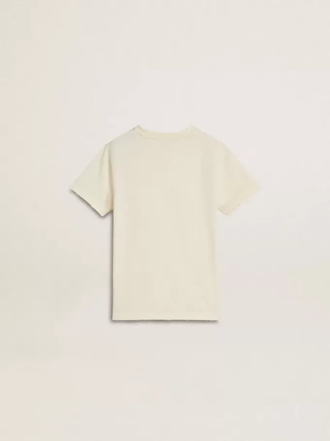 T-shirt crème pour garçon avec logo en relief