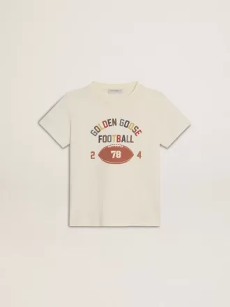 T-shirt pour garçon blanc délavé avec inscription multicolore T-shirt pour garçon blanc délavé avec inscription multicolore