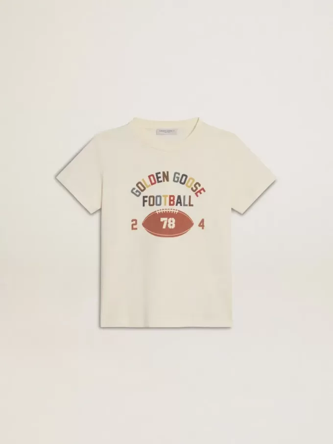 T-shirt pour garçon blanc délavé avec inscription multicolore