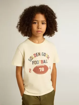 T-shirt pour garçon blanc délavé avec inscription multicolore T-shirt pour garçon blanc délavé avec inscription multicolore