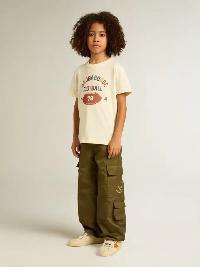 T-shirt pour garçon blanc délavé avec inscription multicolore