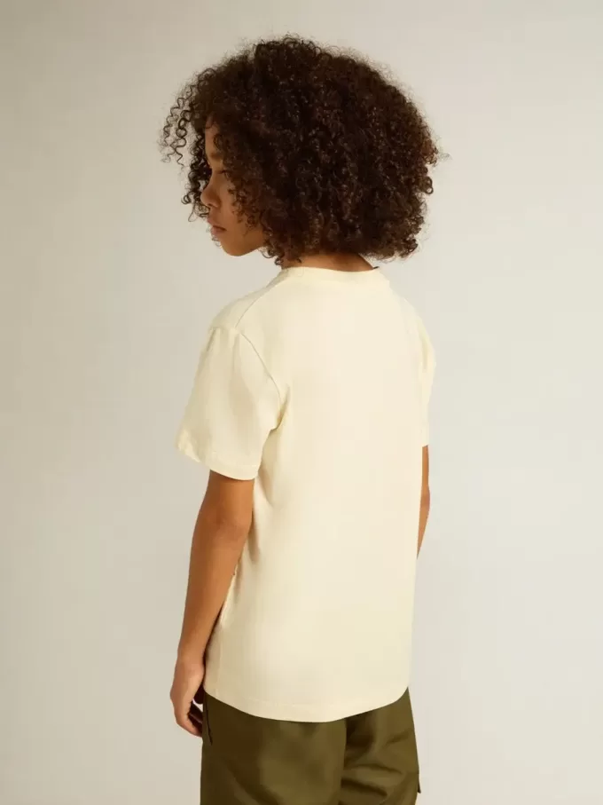 T-shirt pour garçon blanc délavé avec inscription multicolore