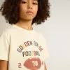 T-shirt pour garçon blanc délavé avec inscription multicolore