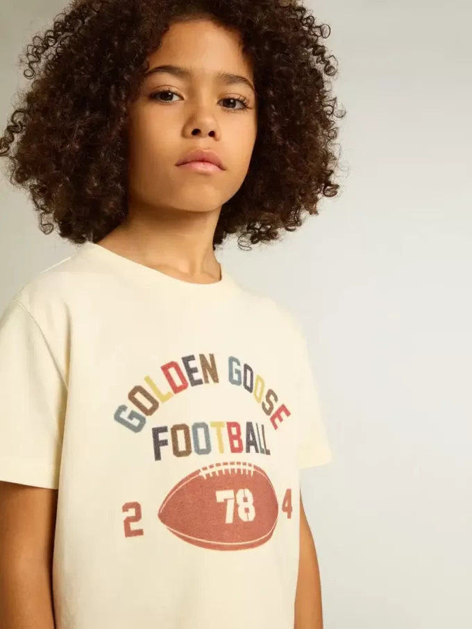 T-shirt pour garçon blanc délavé avec inscription multicolore