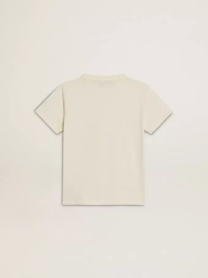 T-shirt pour garçon blanc délavé avec inscription multicolore