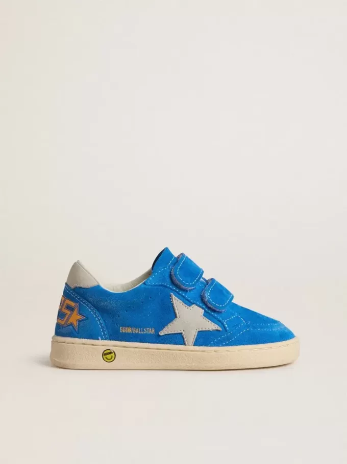 Teen Ball Star en daim bleu clair avec étoile et languette au talon en nubuck gris