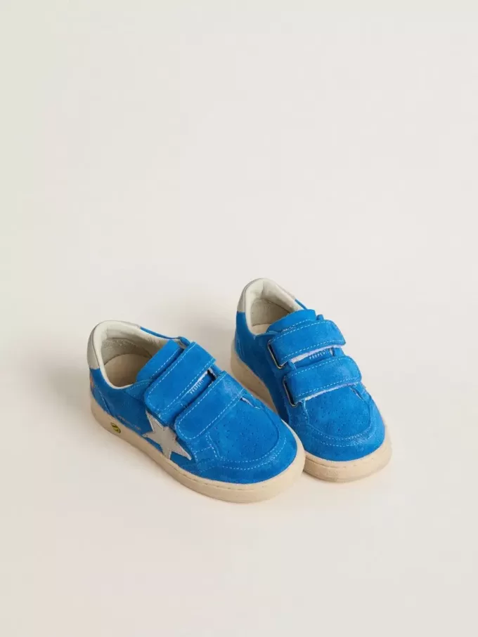 Teen Ball Star en daim bleu clair avec étoile et languette au talon en nubuck gris