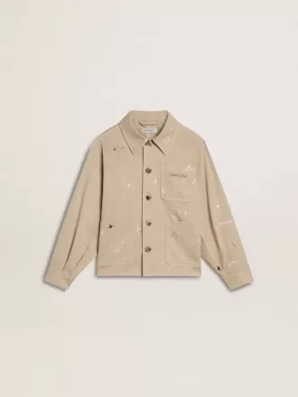 Veste beige pour enfant avec éclaboussures multicolores