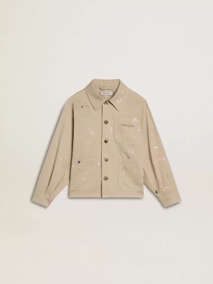 Veste beige pour enfant avec éclaboussures multicolores Veste beige pour enfant avec éclaboussures multicolores