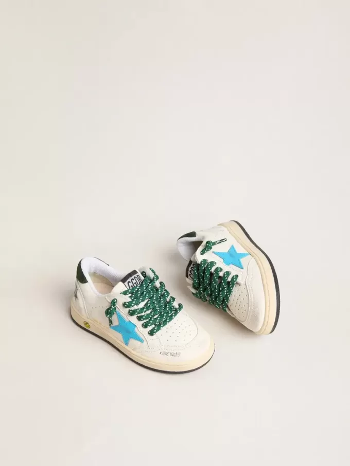 Young Ball Star avec étoile turquoise et languette en daim vert au talon